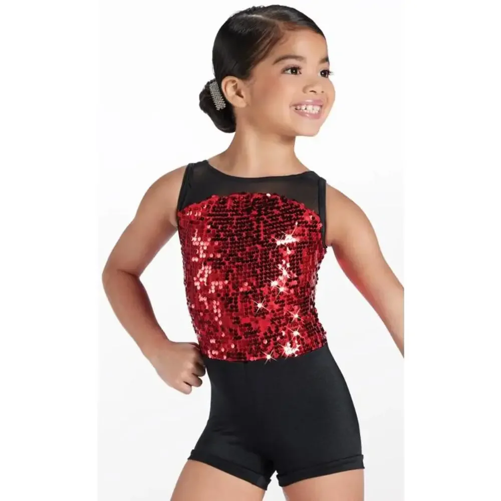 Pre-Owned Dance Costume Weissman 14410 Inter Child Red 3in1 Ballet Jazz Tap Seq